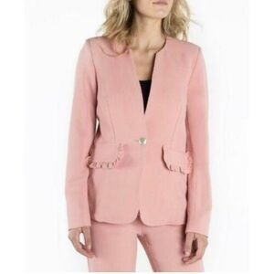 Nanette Lepore Pink Ruffle Pocket Lined One Button Blazer NWT Size small